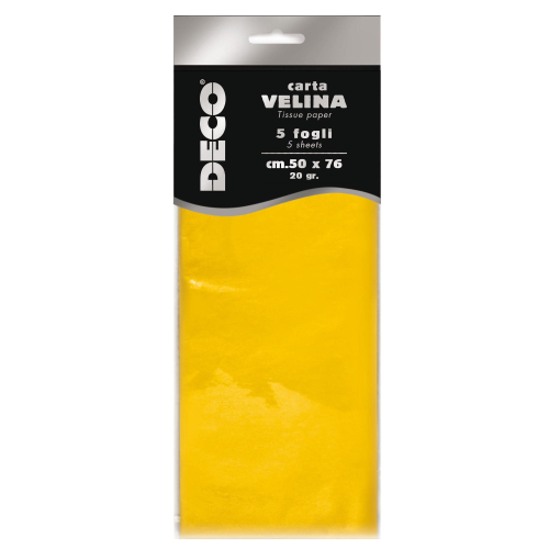 Carta velina - 20 gr - 50 x 76 cm - giallo - DECO - busta 5 fogli